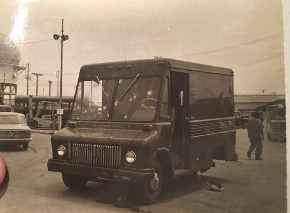 Shot up van