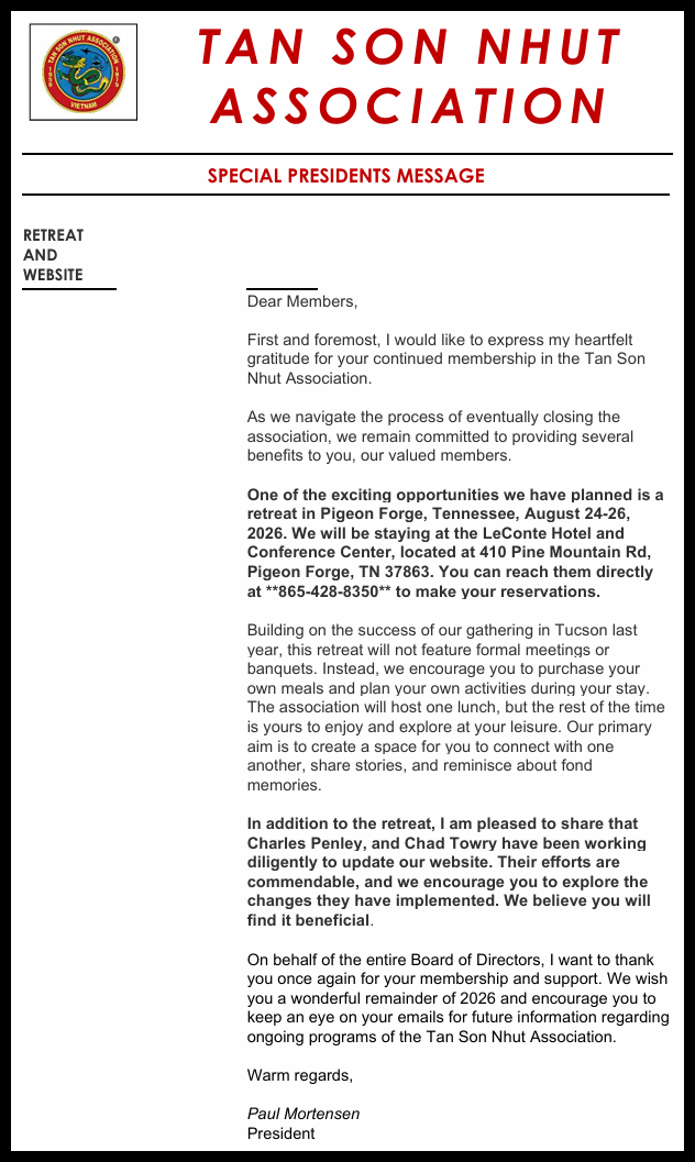 Retreat 2026 Special Presidents Message